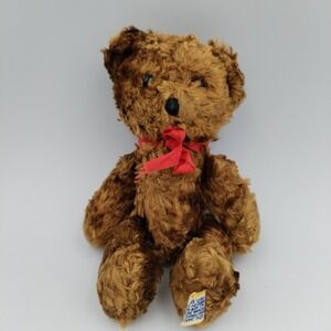 Vintage R.‎ Dakin & Co. Jointed Brown Teddy Bear 7" Plush Stuffed Animal Red Bow